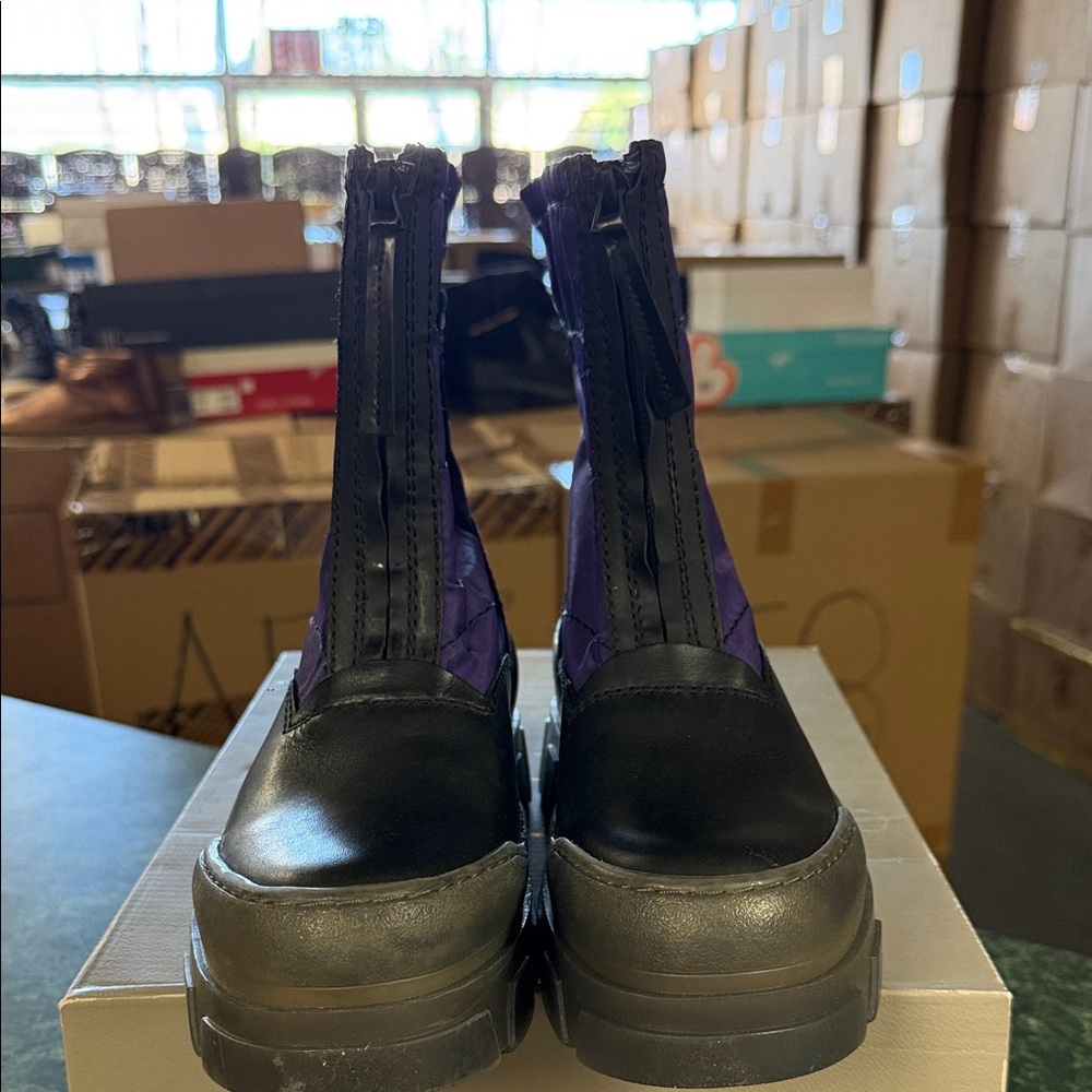 Franco Sarto Black and Purple Quilted Platform Rain Boots - Picture 2 of 4